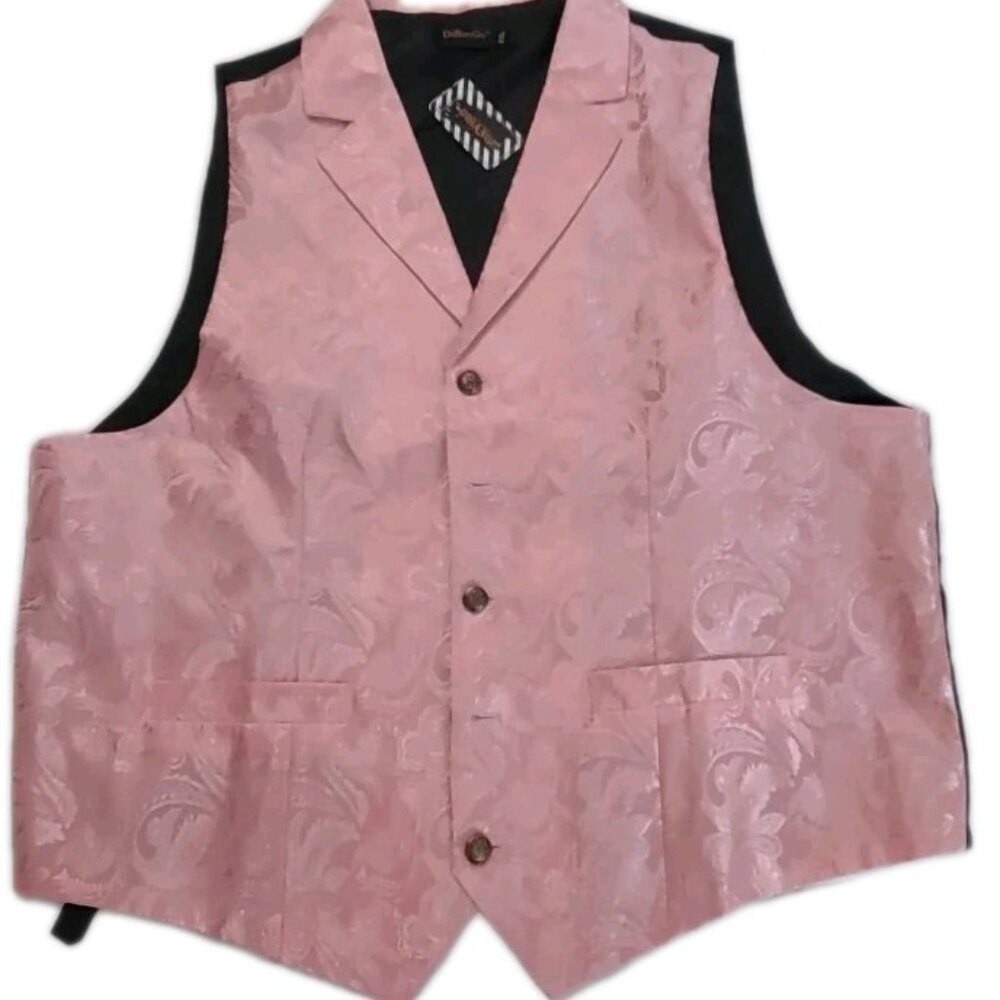 Dibangu Men Suit Vest Silk Pink Waistcoat and Tie Pocket Square Size XXL